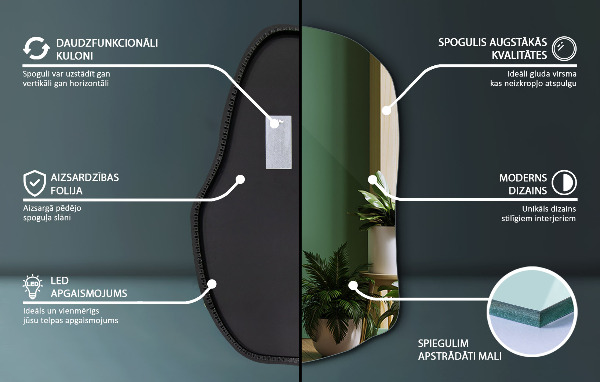 Specchio asimmetrico led moderno 80x52 cm