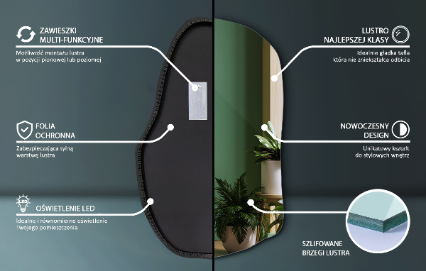 Specchio forma irregolare con led di tendenza 90x59 cm