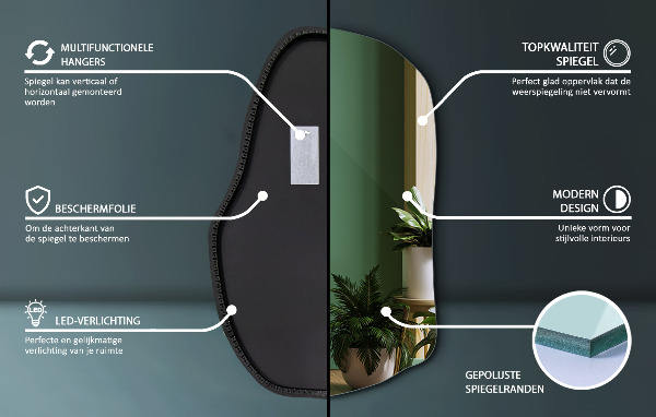 Specchio forma irregolare con led di tendenza 90x59 cm