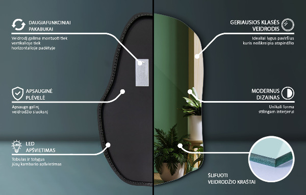 Specchio forma irregolare con led di tendenza 90x59 cm