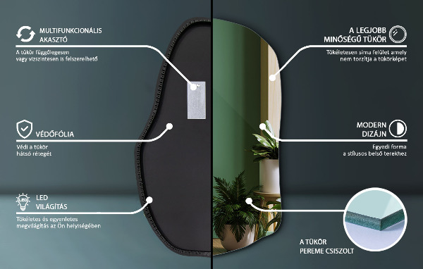 Specchio forma irregolare con led di tendenza 90x59 cm