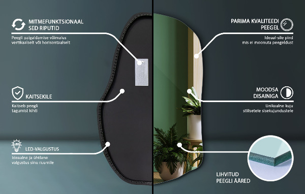 Specchio forma irregolare con led di tendenza 90x59 cm