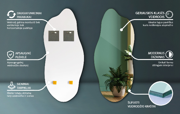 Specchio asimmetrico senza cornice 40x90 cm