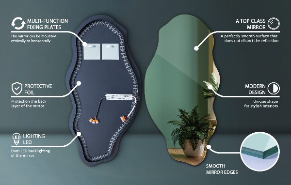 Specchio forma organica illuminato alla moda 40x80 cm