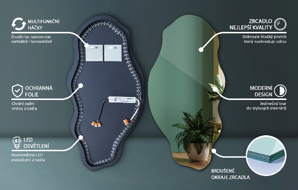 Specchio forma organica illuminato alla moda 40x80 cm