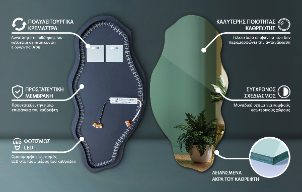 Specchio forma organica illuminato alla moda 40x80 cm