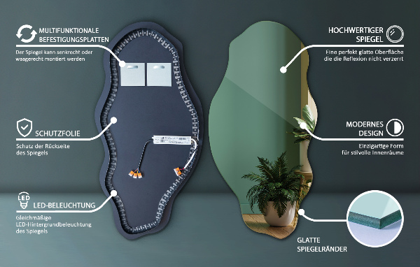 Specchio organico illuminato decorativo 50x100 cm