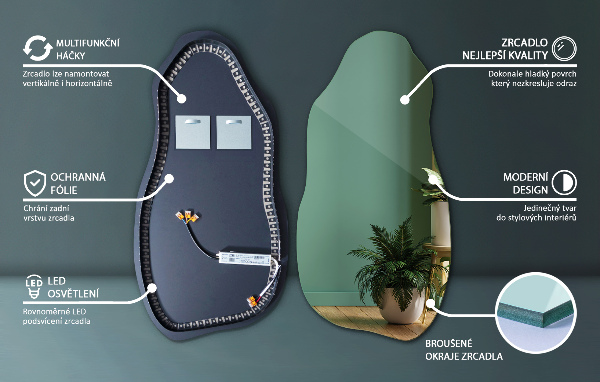 Specchio forma organica illuminato moderno minimalista 40x80 cm