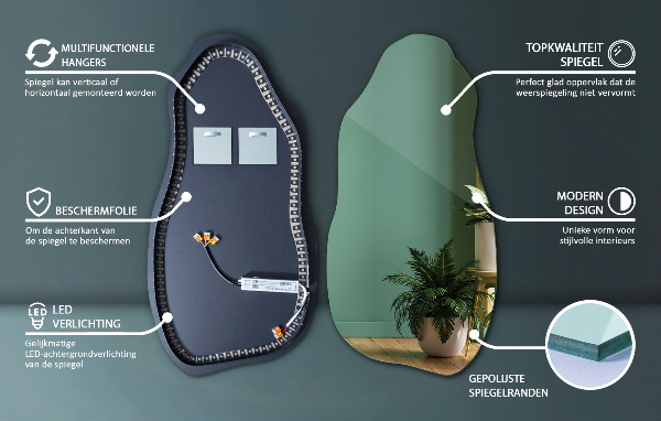 Specchio forma organica illuminato moderno 45x90 cm