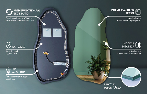 Specchio forma organica illuminato moderno 45x90 cm