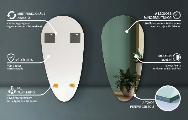 Specchio a goccia senza cornice 35x70 cm