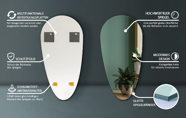 Specchio decorativo goccia senza cornice 40x80 cm