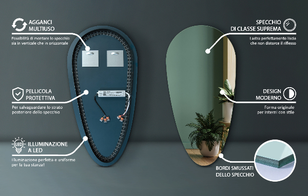 Specchio goccia ovale 40x80 cm