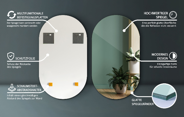 Specchio ovale senza cornice 40x70 cm