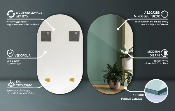 Specchio ovale senza cornice 40x70 cm