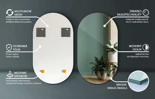 Specchio ovale grande senza cornice 52x90 cm