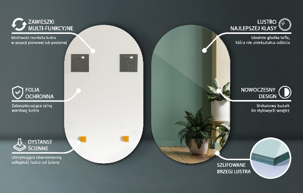 Specchio ovale da parete senza cornice 58x100 cm