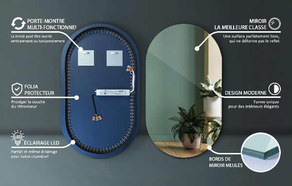 Specchio ovale retroilluminato 40x70 cm