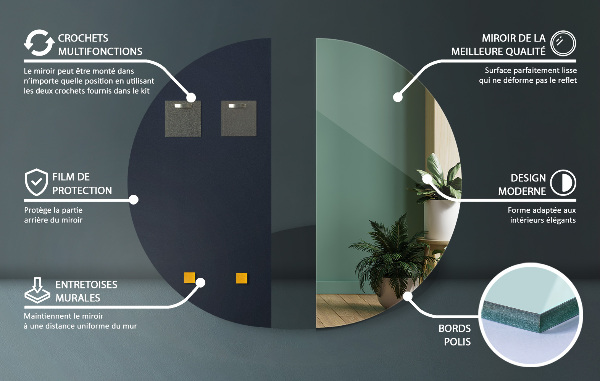 Specchio moderno semicircolare senza cornice 30x60 cm