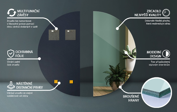 Specchio semiluna decorativo senza cornice 35x70 cm