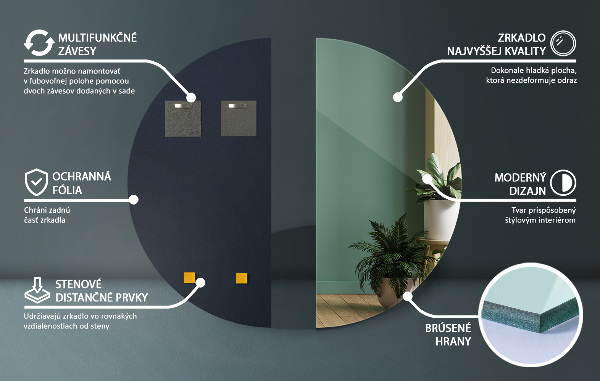 Specchio semiluna decorativo senza cornice 35x70 cm