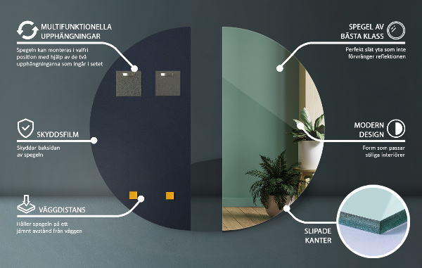 Specchio semicircolare moderno senza cornice 40x80 cm