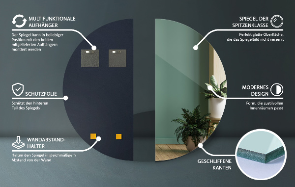 Specchio decorativo semicircolare senza cornice 45x90 cm