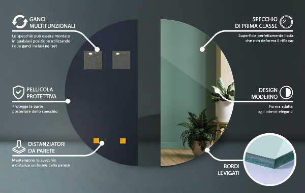 Specchio mezza luna senza cornice 50x100 cm