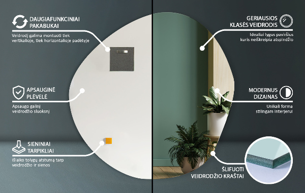 Specchio decorativo irregolare senza cornice 77x77 cm