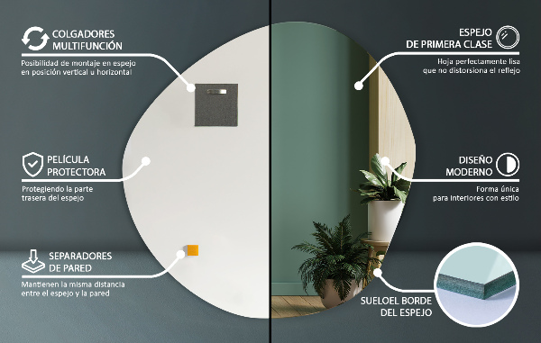 Specchio asimmetrico senza cornice 87x86 cm