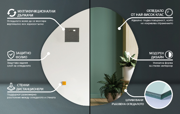 Specchio asimmetrico senza cornice 87x86 cm