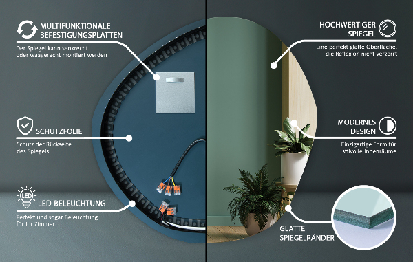 Specchio forma irregolare con led 68x67 cm