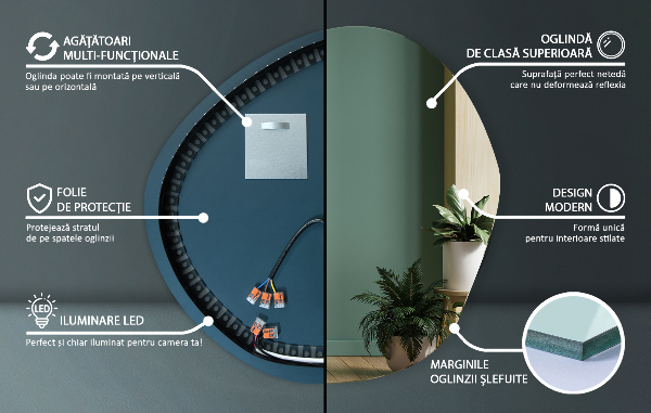 Specchio organico illuminato 77x77 cm