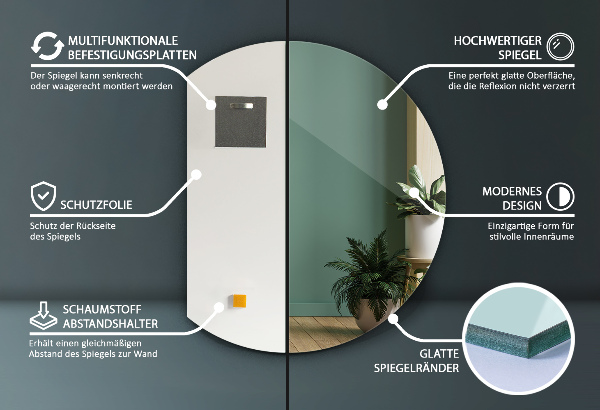 Specchio a cerchio troncato 84x100 cm