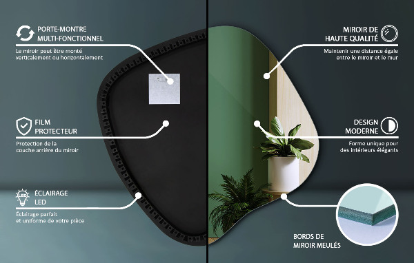 Specchio forma irregolare con led 48x48 cm