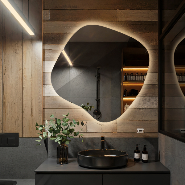 Specchio forma irregolare con led 48x48 cm