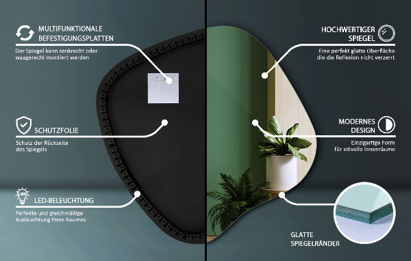 Specchio forma irregolare con led 59x58 cm