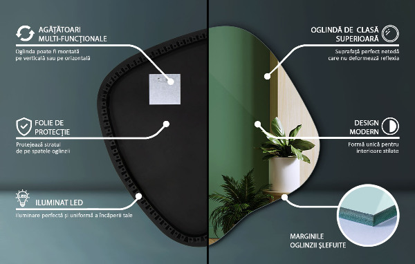 Specchio forma irregolare con led 59x58 cm