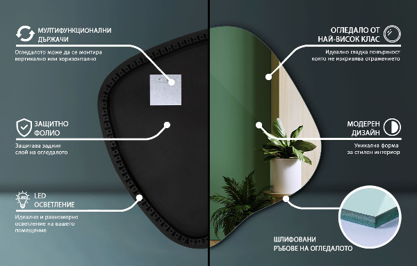 Specchio forma irregolare con led 59x58 cm