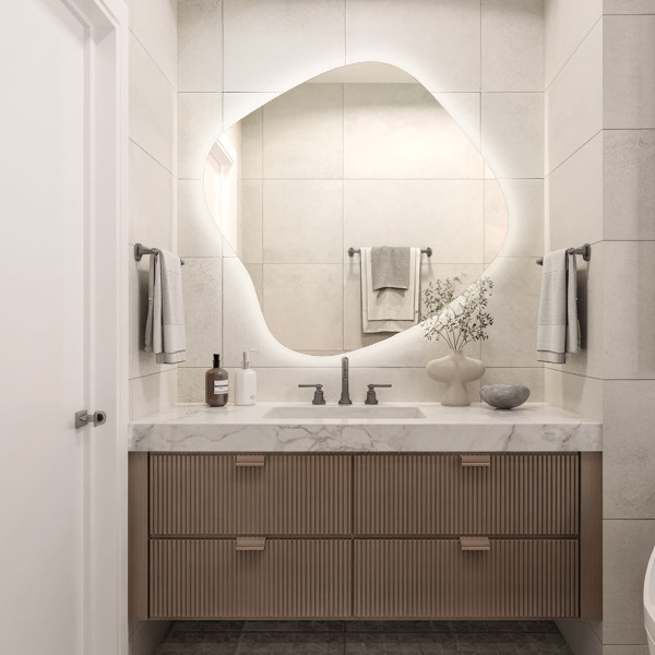 Specchio forma irregolare con led 68x67 cm