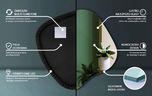 Specchio forma irregolare con led 68x67 cm