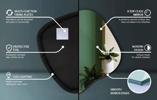 Specchio forma irregolare con led 68x67 cm