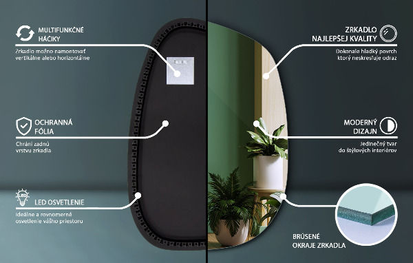 Specchio a forma di macchia con LED 49x34 cm