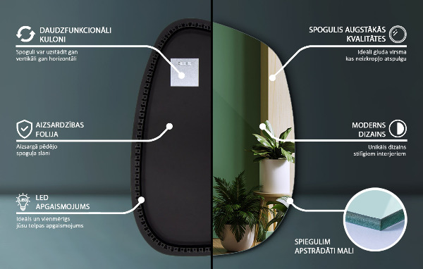 Specchio a forma di macchia con LED 49x34 cm