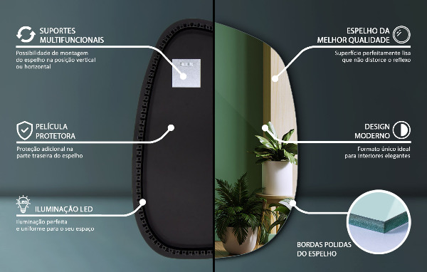 Specchio decorativo irregolare con LED 68x47 cm