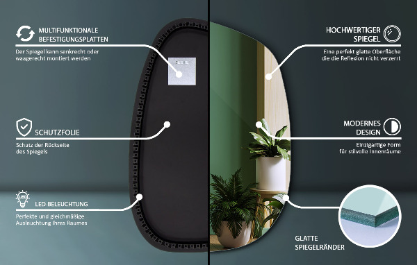 Specchio organico con LED 79x57 cm