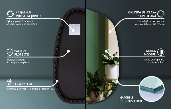 Specchio organico con LED 79x57 cm