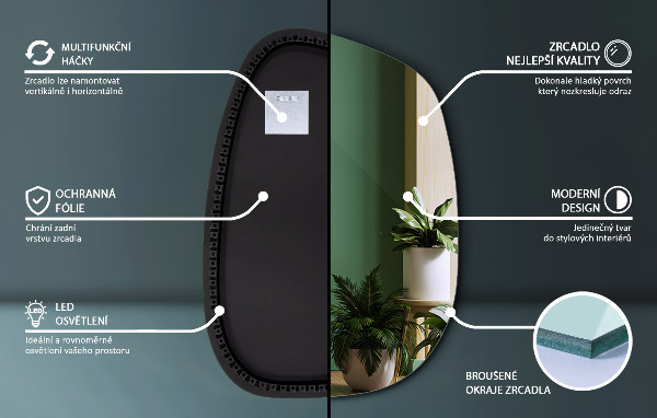 Specchio estetico con LED 91x66 cm