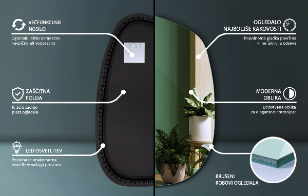 Specchio estetico con LED 91x66 cm