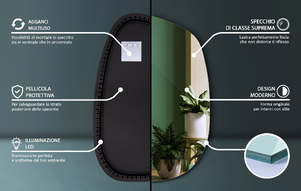 Specchio estetico con LED 91x66 cm